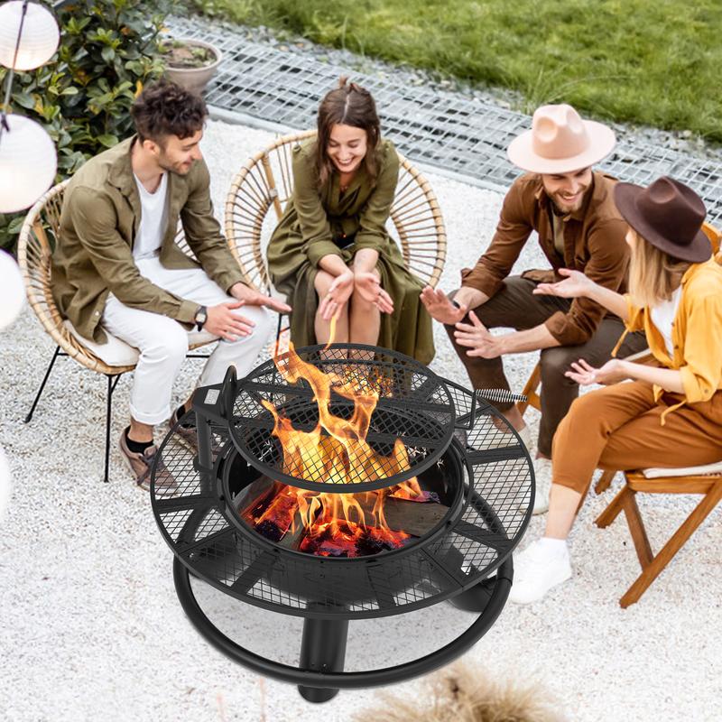 36/42/47" 3-in-1 Fire Pit Table, Extra Large Wood Burning Outdoor Firepit with Lid & Poker