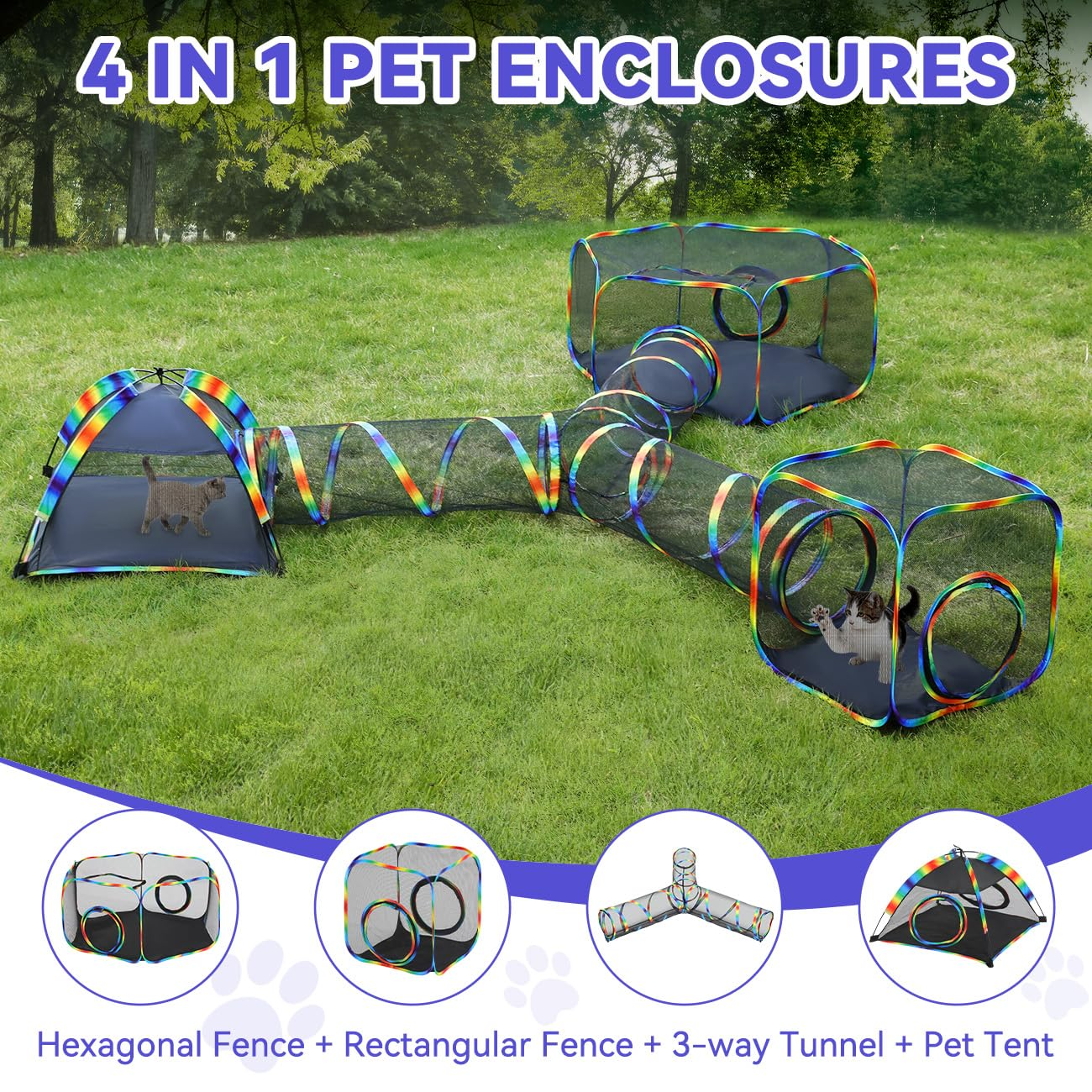 Outdoor Cat Enclosures,Portable Mesh Cat Tent, Tunnel, Playhouse with Free Carry Bag