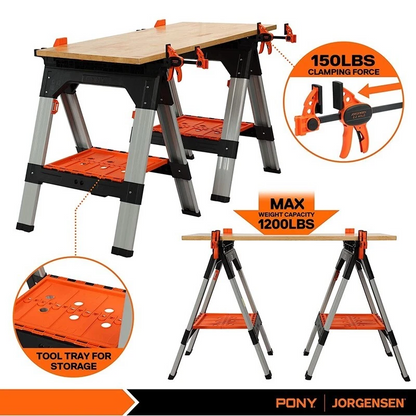 2-Piece Clamping Sawhorses, 1200 LBS Load Capacity