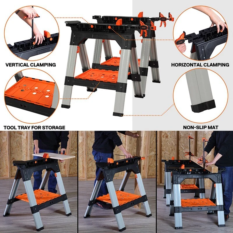 2-Piece Clamping Sawhorses, 1200 LBS Load Capacity