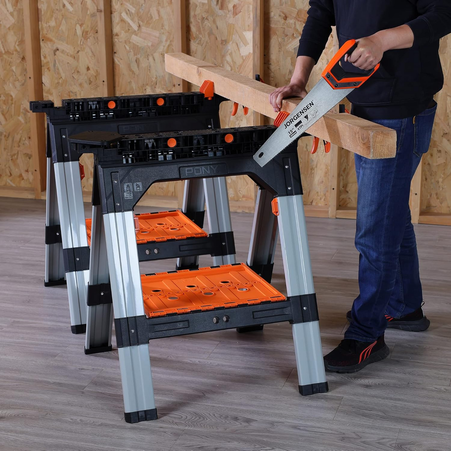 2-Piece Clamping Sawhorses, 1200 LBS Load Capacity
