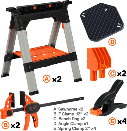 2-Piece Clamping Sawhorses, 1200 LBS Load Capacity