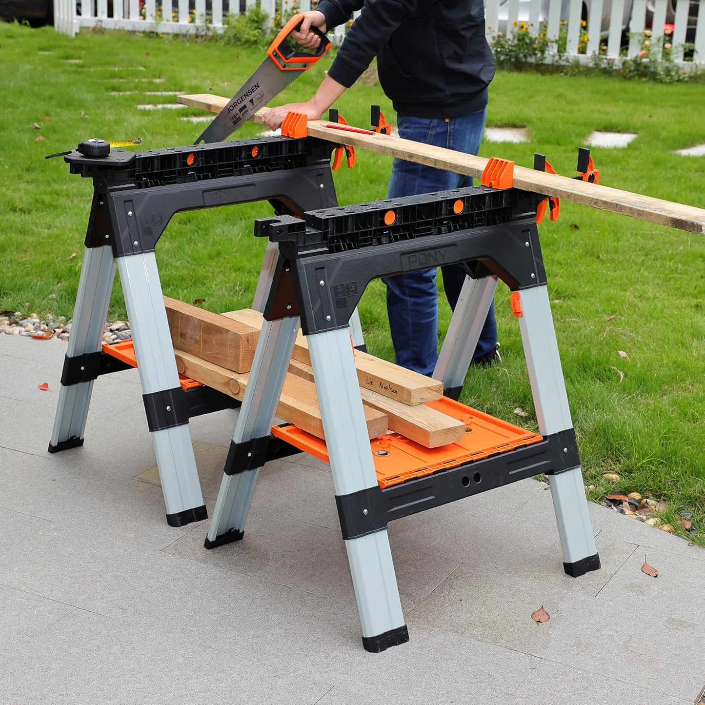 2-Piece Clamping Sawhorses, 1200 LBS Load Capacity