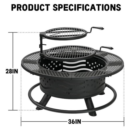 36/42/47" 3-in-1 Fire Pit Table, Extra Large Wood Burning Outdoor Firepit with Lid & Poker