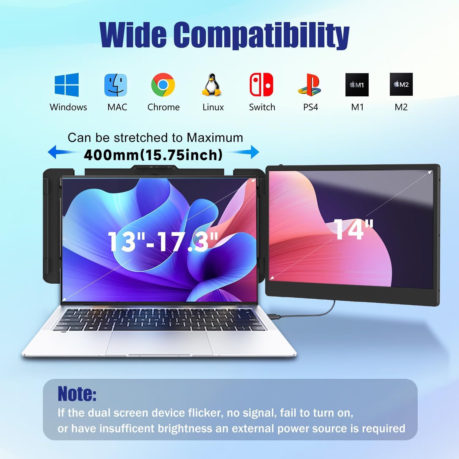 "14" FHD Portable Laptop Monitor – USB-C/HDMI, Plug & Play for PC/Mac/PS5"