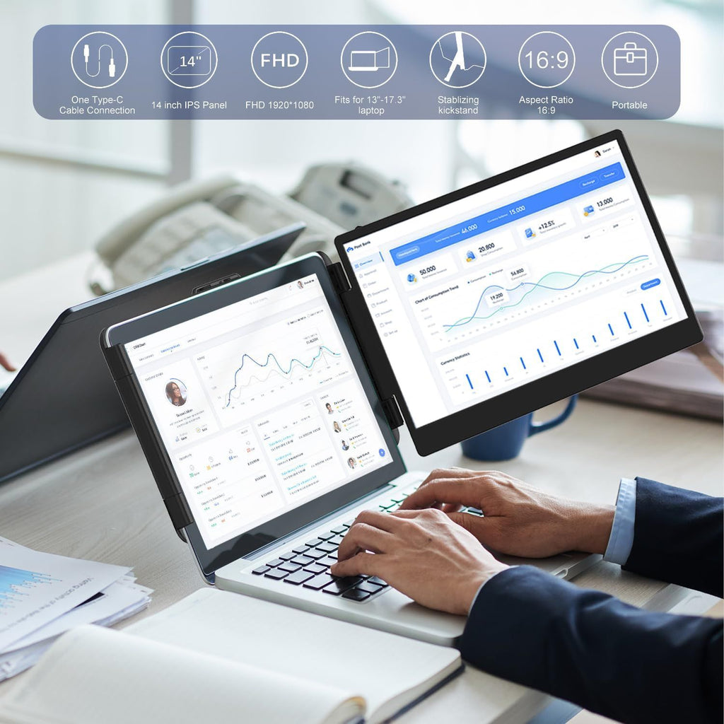 "14" FHD Portable Laptop Monitor – USB-C/HDMI, Plug & Play for PC/Mac/PS5"